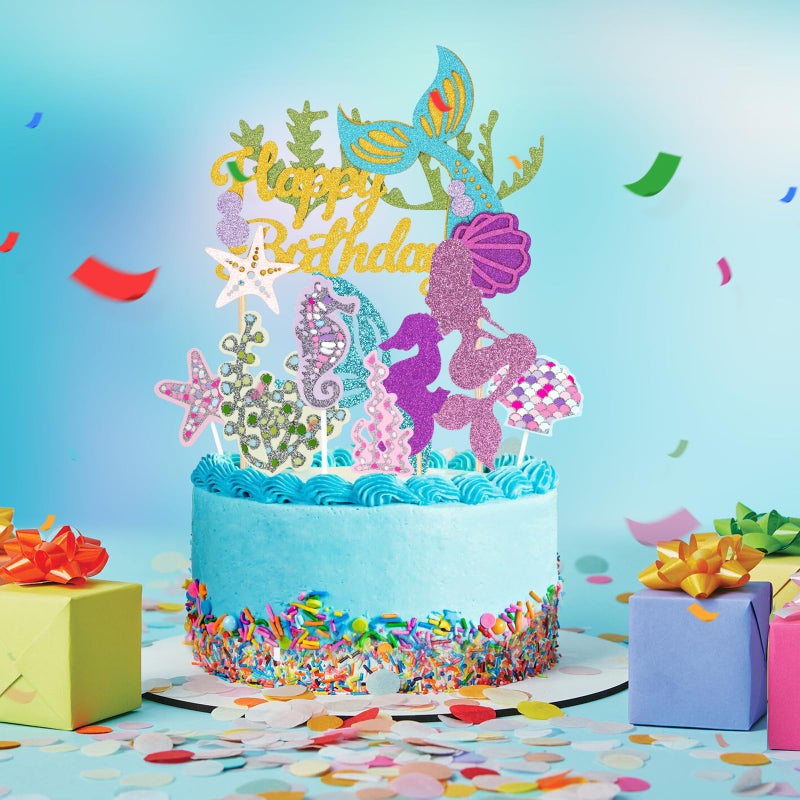 Wootkey 36 pcs Glitter Mermaid Cupcake Toppers Mermaid Cake Topper Under the Sea Beach Mermaids Tail Cake Decoration Birthday Party Supplies for Baby Shower Children's Day - Image 4